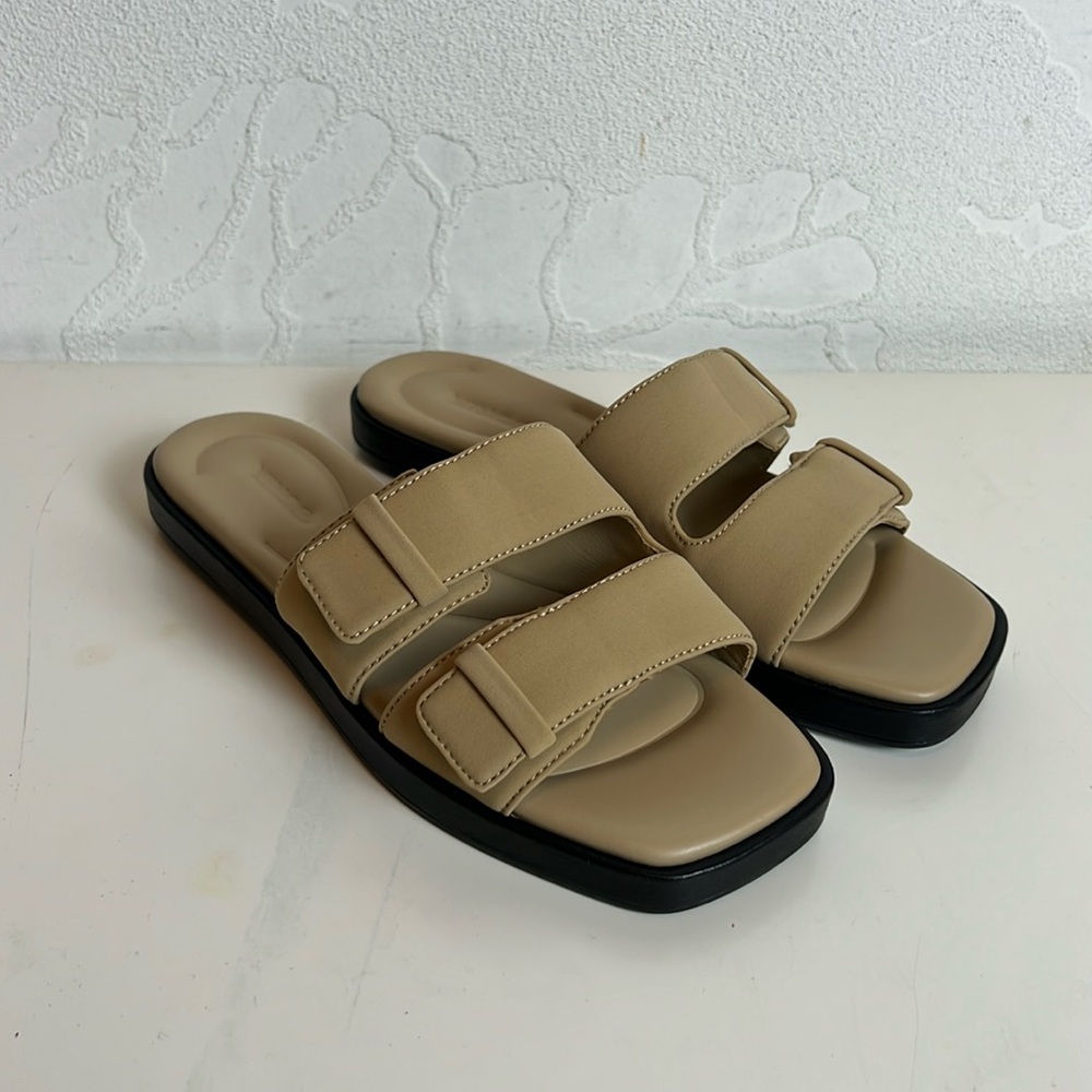 Vince Beige Double Strap Slide Sandals